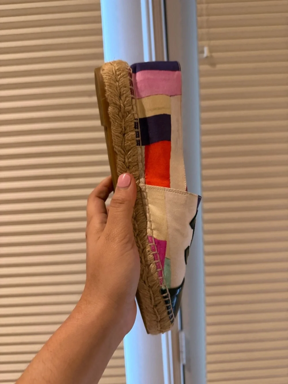 Authentic Chanel Multicolor Fabric Espadrilles Patent Black Toe Flat Size 39 - Picture 9 of 14